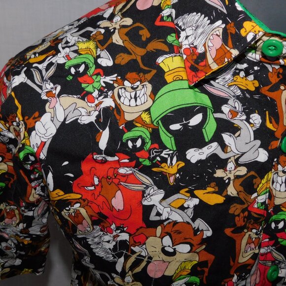 Warner Bros Looney Tunes Allover Print Button Front Shirt Mens S Marvin Bugs taz - Picture 6 of 10